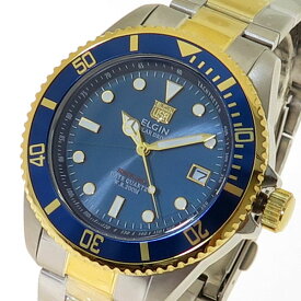 エルジン ELGIN 腕時計 ソーラーダイバーズ メンズ FK1426TG BL クォーツ ブルー シルバー ゴールド【送料無料】
