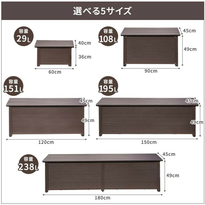 楽天市場】屋外物置 アルミボックス 容量195L 幅150cm アルミ縁台 