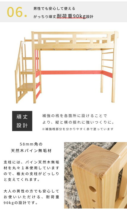 楽天市場】階段付き ロフトベッド シングル メリッサ2 コンセント付き 