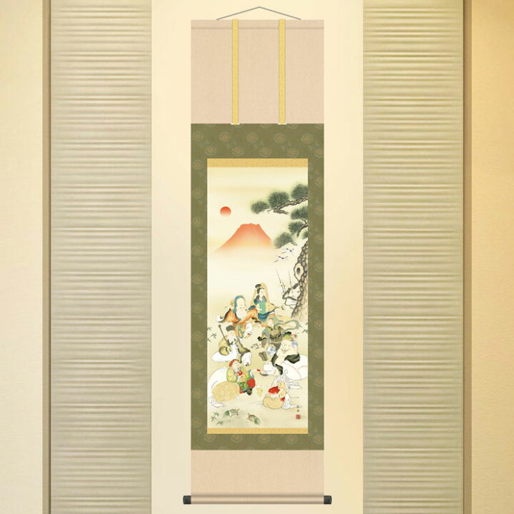 楽天市場】掛軸 日本製 七福神吉祥之図 長江桂舟 筆 掛け軸(尺三) 普段  