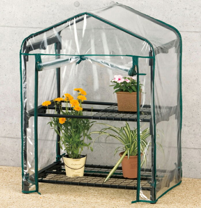楽天市場】ビニール温室棚 2段 植物を守る 組み立て簡単 工具不要 