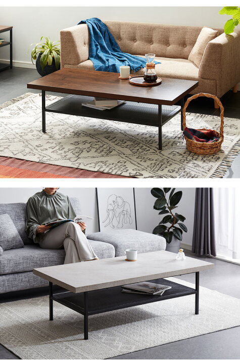 楽天市場】ローテーブル 幅120cm 長方形 収納棚 木目 アイアン  