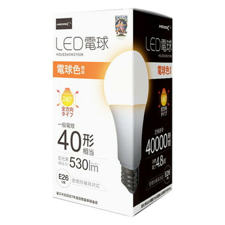 楽天市場】HIDISC LED電球 一般電球40形相当 電球色 HDLED40W2700K OA 