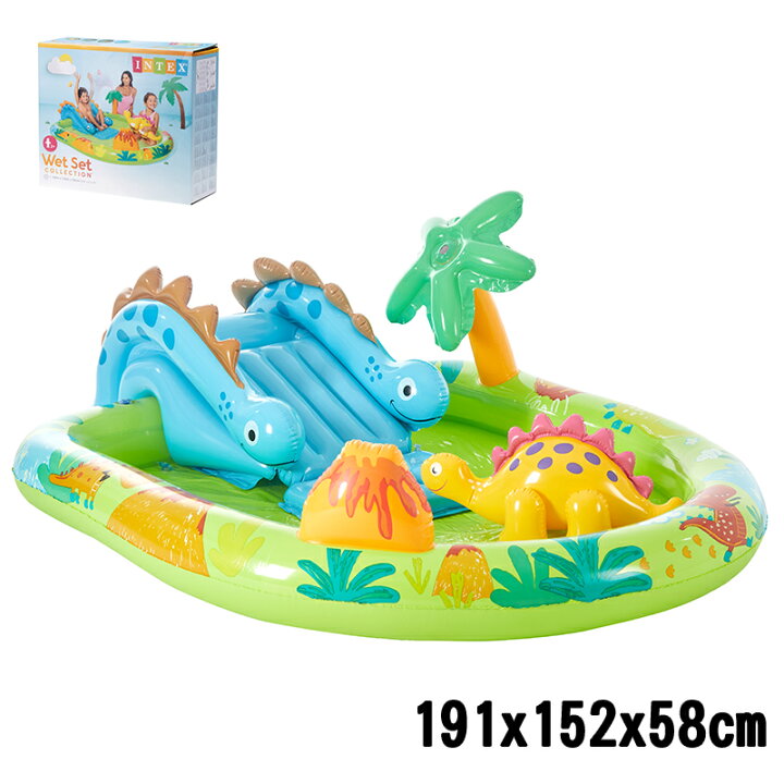 楽天市場 プール Intex ビニールプール リトルディノプレイセンター Little Dino Play Center 補修シート付 ファミリープール 家庭用プール 大型プール 水遊び 子供用プール キッズプール おもちゃ 滑り台 送料無料 リコメン堂インテリア館