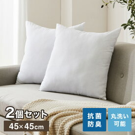 クッション 45×45cm 2個セット ウォッシャブル ホワイト ポリエステル 綿 中国 シンプル 中身 中材 クッションの中綿 クッションカバー用 ふかふか 丸洗い 抗菌消臭 アレルギー対策【送料無料】