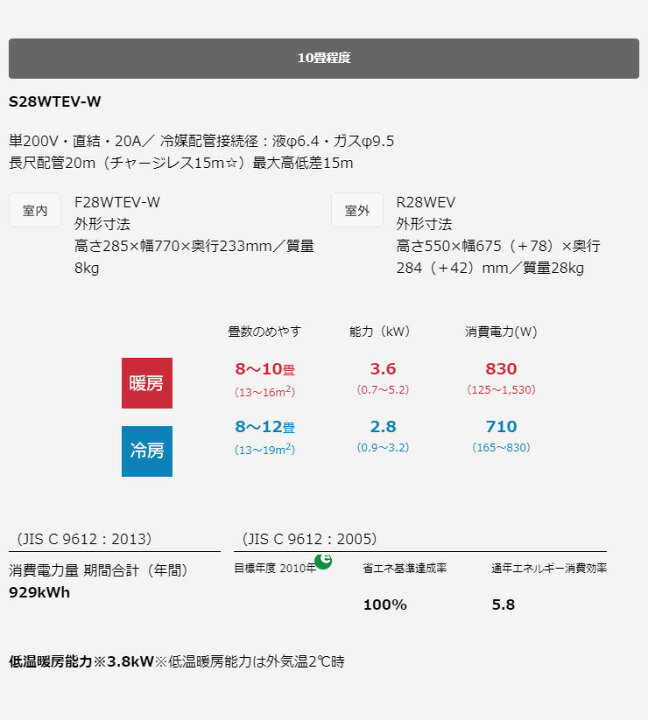 楽天市場】ダイキン ルームエアコン S28WTEV-W おもに10畳 【室外電源 