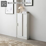 スリム 収納棚 キャビネット 約幅45×奥行16cm ホワイト 木目なし 引き戸 可動棚 背面なし リビング収納 …