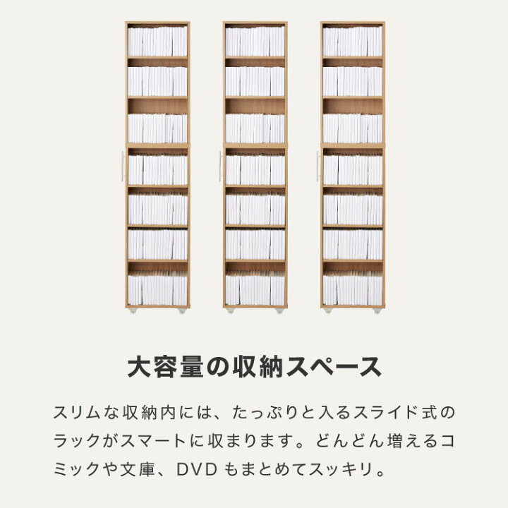 楽天市場】本棚 スライド スリム 2列 3列 大容量 キャスター付き 