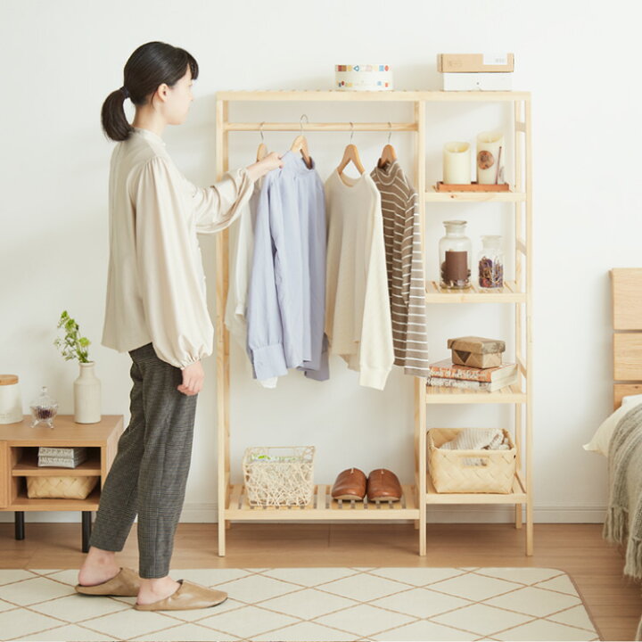 楽天市場】天然木棚付きハンガーラック 幅96.5cm 奥行35cm 高さ143cm 