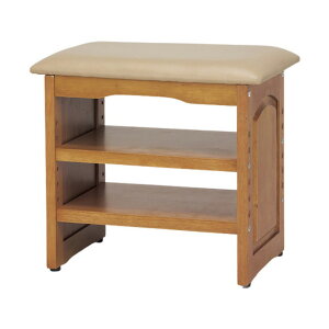 玄関ベンチ 腰掛け 椅子 スツール 木製 棚 2段 下駄箱 シューズラック 幅45cm ガタつき防止 アジャスター クッション座面 靴収納(代引不可)【送料無料】