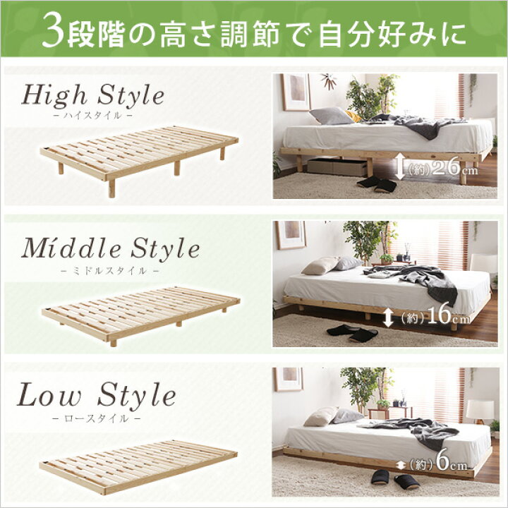 楽天市場】すのこベッド ベッド 耐荷重200kg ひのき 檜 天然木 シングル 脚付きベッド 高さ調節 無垢材 抗菌 防虫 ローベッド フロアベッド 頑丈 高さ調節 脚付き 組み立て簡単 低ホルム 角丸(代引不可)【送料無料】 : リコメン堂インテリア館