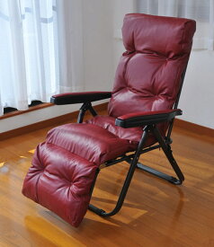 フットレスト付リラックスチェア ワインレッド リクライニングチェア チェア 椅子 折りたたみ可 収納(代引不可)【送料無料】