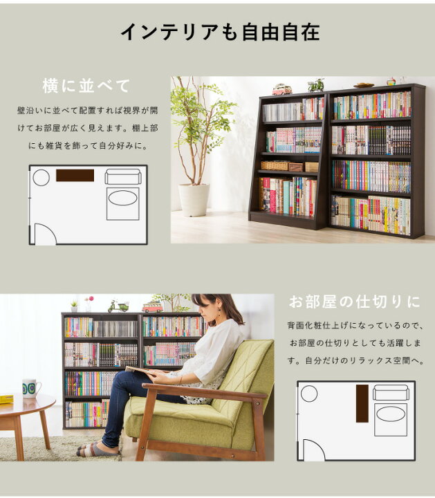 楽天市場 本棚 幅60 薄型 木目 可動棚 分割 セパレート ブラウン ホワイト 書棚 壁面書棚 壁面収納 文庫収納 代引不可 送料無料 リコメン堂インテリア館