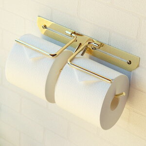 トイレットペーパーホルダー 真鍮 ダブル 高級感 ゴールド 転落防止 インテリア トイレ 洗面所 ペーパーホルダー お手洗い おしゃれ お洒落 オシャレ トイレ用品 日用雑貨 シンプル PH-032【