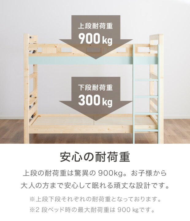 楽天市場】二段ベッド 宮付き 頑丈 耐震仕様 耐荷重900kg シングル 