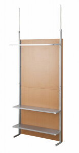 突っ張り間仕切りクローゼットパーテーション+棚収納 幅90cm ナチュラル色 つっぱり 薄型 ラダー 壁面収納 リフォーム DIY ウォールディスプレイ 壁面ラック お洒落 ワードローブ【送料無料