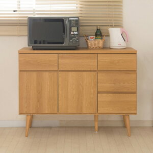 日本製 キッチンカウンター 幅110cm ナチュラル 収納型タイプ 完成品 組み立て不要 レンジ台 レンジラック 大型レンジ 食器棚(代引不可)【送料無料】