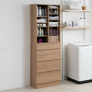 KING ランドリーチェスト 幅60.5 省スペース 洗面所 シンプル オープン棚 台 引出し 引き出し チェスト 衣類収納 タオル収納 脱衣所 ランドリーラック オープンラック 木製 ナチュラル(代引不