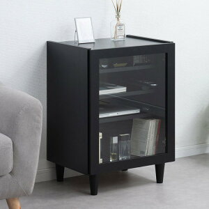 SHADOW 脚付きブラックキャビネット 幅49.5 日本製 木製 収納棚 収納 棚 ラック 扉付き ローボード 本棚 サイドボード ディスプレイラック サイドボード ルーター収納 レコードラック(代引不可)