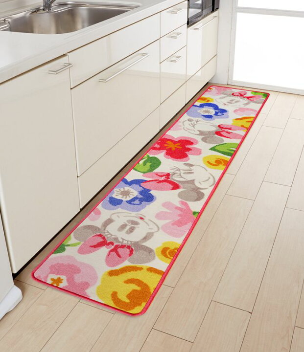 楽天市場 ミニー 花柄 キッチンマット 43 5x240cm リビング ラグ かわいい マット 子供 ディズニー 子供部屋 お花 代引不可 送料無料 リコメン堂インテリア館