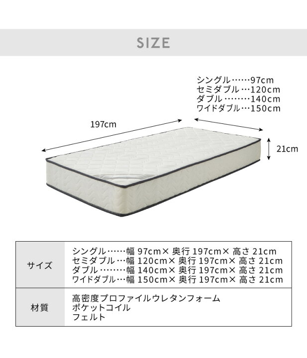 楽天市場】ワイドダブル ポケットコイルマットレス 極厚21cm 768個 高 