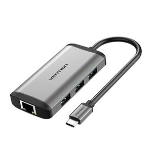 VENTION @\ PDhbLOXe[V USB-C to HDMI/USB3.0*3/RJ45/ 0.15M ^^Cv O[ CN-8047 p\RӋ@(s)yz