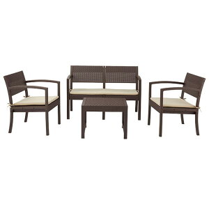 ガーデンリビング 4点セット リビングテーブル リゾート 庭 屋外 アジアン おしゃれ ブラウン テーブル チェア セット インテリア 北欧(代引不可)【送料無料】