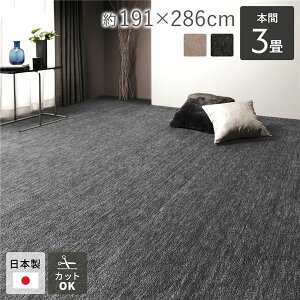 ラグ マット 本間3帖 約191×286cm ブラック 日本製 国産 フリーカット ホットカーペット対応 床暖房対応 オールシーズン可 通年使用可 お手入れ簡単 短毛 通気性 ラグマット 絨毯 フロアマット