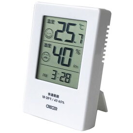 クレセル デジタル時計機能付き 温湿度計 壁掛け・卓上用スタンド付き ホワイト CR-2600W (代引不可)