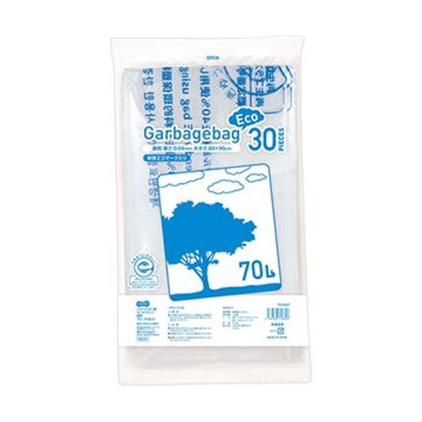 （まとめ）TANOSEE リサイクルポリ袋（エコデザイン）透明 70L 1パック（30枚）