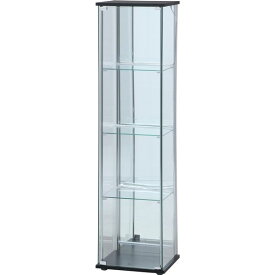 ガラス ディスプレイケース コレクションケース 4段 幅42.5×奥行36.5×高さ162cm ブラック 背面ミラー LED リビング 店舗 お店 (代引不可)