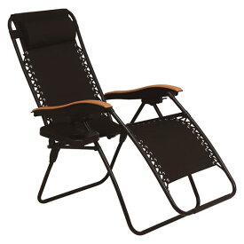 屋外対応 リラックスチェア/折りたたみ椅子 【ブラック 枕付】 約幅80cm リクライニング式 肘付き サイドテーブル付 通気性抜群【代引不可】