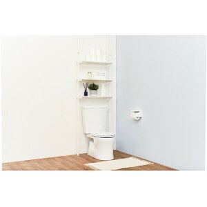 突っ張り 洗濯機ラック/ランドリー収納 【ホワイト×ホワイト 約幅70cm】 棚板3枚 スチール 組立品 〔脱衣所 洗面所 リビング〕【代引不可】
