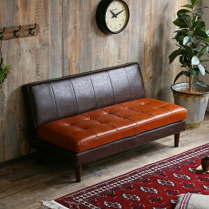 レザーソファー ソファー ソファ 2人掛け 2P 二人掛け 肘無し おしゃれ レザー レトロ ベンチソファー コンパクト ローソファー レザー 一人暮らし フロアソファー(代引不可)【送料無料】