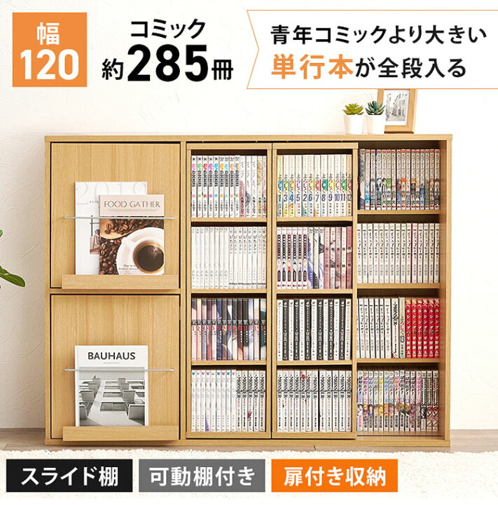 楽天市場】前後2列スライド式本棚 幅120cm スリム 奥行33cm コミック 