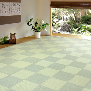 い草風カーペット 抗菌加工 261×261cm 洗える PP柄上敷き 倉間 花ござラグ かわいい 市松柄 保育園 着替えスペース レジャーシート 寝ござ(代引不可)【送料無料】