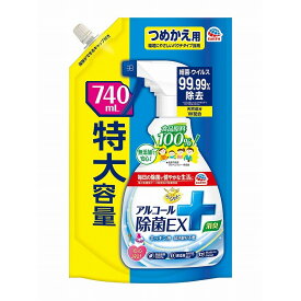【単品2個セット】らくハピ アルコール除菌EX つめかえ 740mL アース製薬(代引不可)