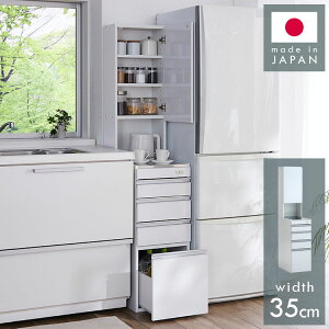 ステンレス キッチン収納棚 スリム 隙間収納 35cm 幅35cm 日本製 すき間収納 鏡面 ホワイト ルミナーレ 可動棚 引き出し おしゃれ シンプル モダン 一人暮らし キッチン収納 収納棚 スリム収納(