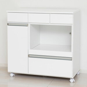 キッチンカウンター 完成品 幅82 レンジワゴン 間仕切り 背面化粧仕上げ 鏡面 白 ホワイト 食器棚 キッチンワゴン スライド棚 コンセント シンプル おしゃれ(代引不可)【送料無料】