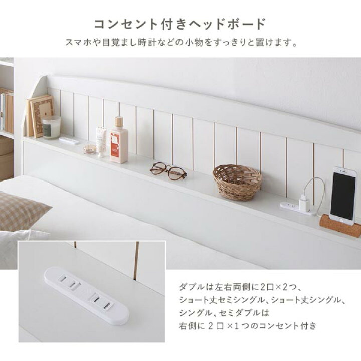 楽天市場】ベッド ダブル ベッドフレームのみ ホワイト 引き出し 収納 