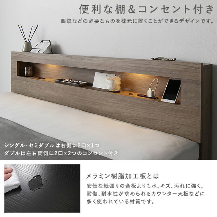 楽天市場】ベッド ダブル 国産ポケットコイルマットレス付き ストーン 