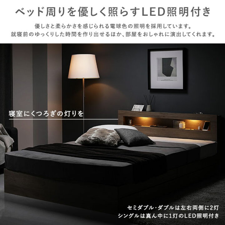 楽天市場】ベッド ダブル ベッドフレームのみ ブラック LED 照明付き 