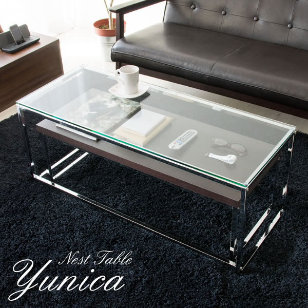 送料無料 ネストテーブル センターテーブル Yunica ユニカ ガラステーブル ローテーブル 代引不可 供え テーブル 机 未使用 ガラス天板