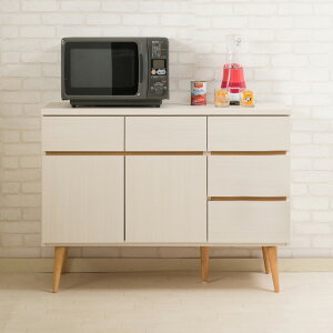 日本製 キッチンカウンター 幅110cm ホワイトウォッシュ 収納型タイプ 完成品 組み立て不要 レンジ台 レンジラック 食器棚(代引不可)【送料無料】