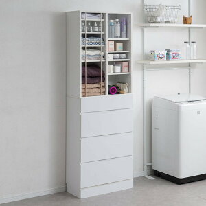 KING ランドリーチェスト 幅60.5 省スペース 洗面所 シンプル おしゃれ オープン棚 台 引出し 引き出し チェスト 衣類収納 タオル収納 脱衣所 ランドリーラック オープンラック 木製 白(代引不