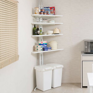 grace 突っ張りコーナーラック 幅90 4段 ホワイト 高さ調節 日本製 コーナーシェルフ つっぱり オフィス 書斎 棚 オープンラック デッドスペース 角 壁面 壁面ラック 事務所 玄関 収納棚(代引不