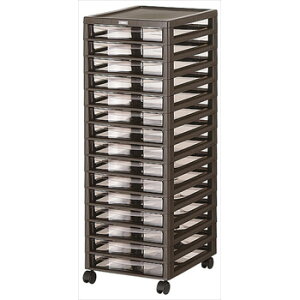 アプロス B4浅型15段 ダークブラウン 書類整理 書類保管 B4サイズ クリアー引出収納ケース インデックスシール付き キャスター付き 移動楽々(代引き不可)【送料無料】