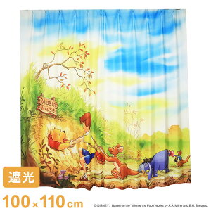 MORIPiLO ディズニー 遮光カーテン 幅100x110cm丈 2枚組 くまのプーさん (絵羽柄 つながる一枚絵アートカーテン) 洗える 可愛い グッズ イエロー Disney キャラクター(代引不可)【送料無料】