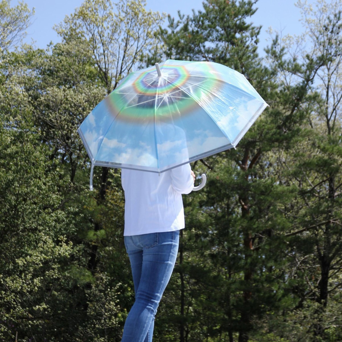 ハッピークリアアンブレラ レインボー 雨傘 かさ かわいい おしゃれ 雨対策 梅雨対策 通勤 通学 アウトドア(代引不可)