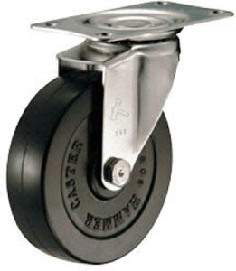 ハンマー オールステンレス E型自在 ゴム車100mm【320E-R100-BAR01】(キャスター・プレート式ゴム車)